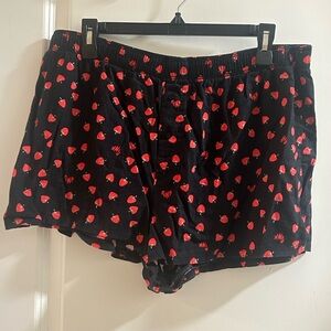 PINK Victoria's Secret Black Pajama Shorts with Red Strawberry Pattern